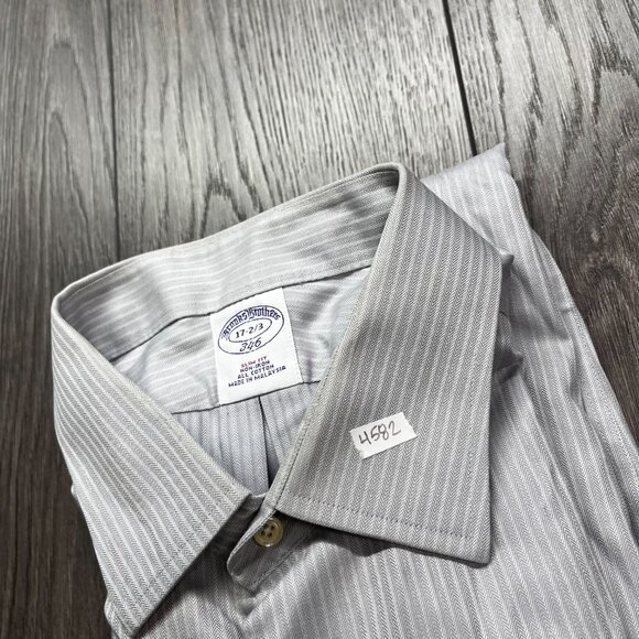 Brooks Brothers 346 Dress Shirt Button Grey‎ 17-2/3 Preppy Business XL - Picture 10 of 10